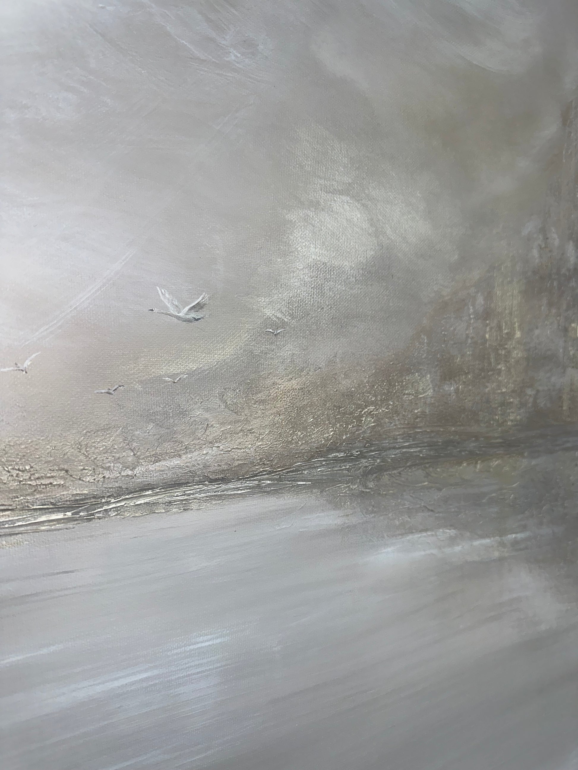 Nude abstract landscape with swan and swans